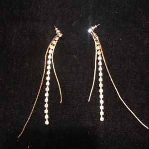 Rhinestones Earnings w/Gold Chain: Costume Jewelry